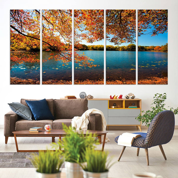 Autumn Tree Fall Lake Wall Art Canvas Print