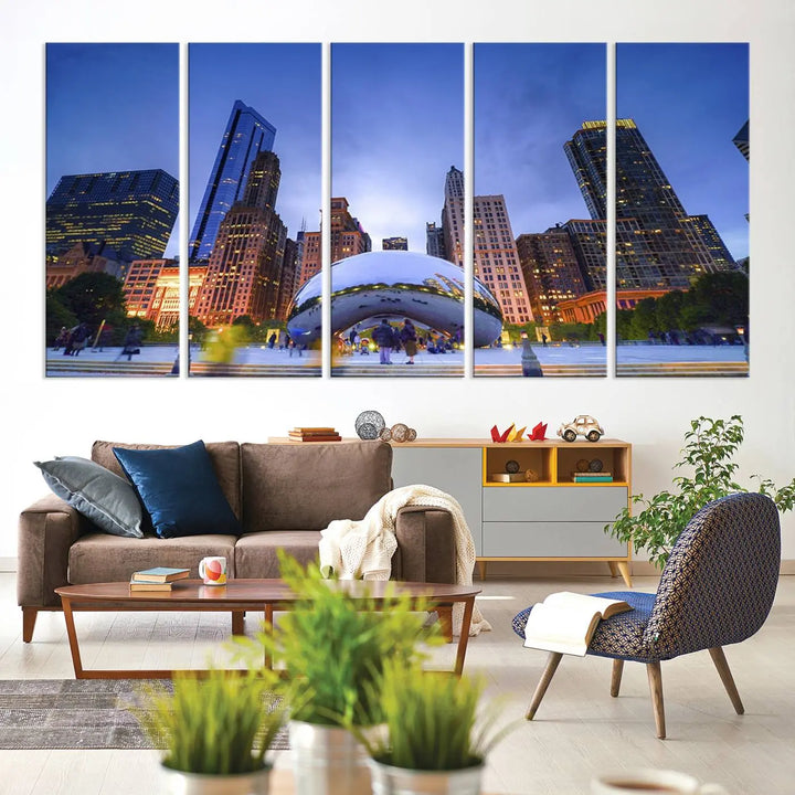 Chicago Night Skyline Wall Art City Cityscape Canvas Picture Print 