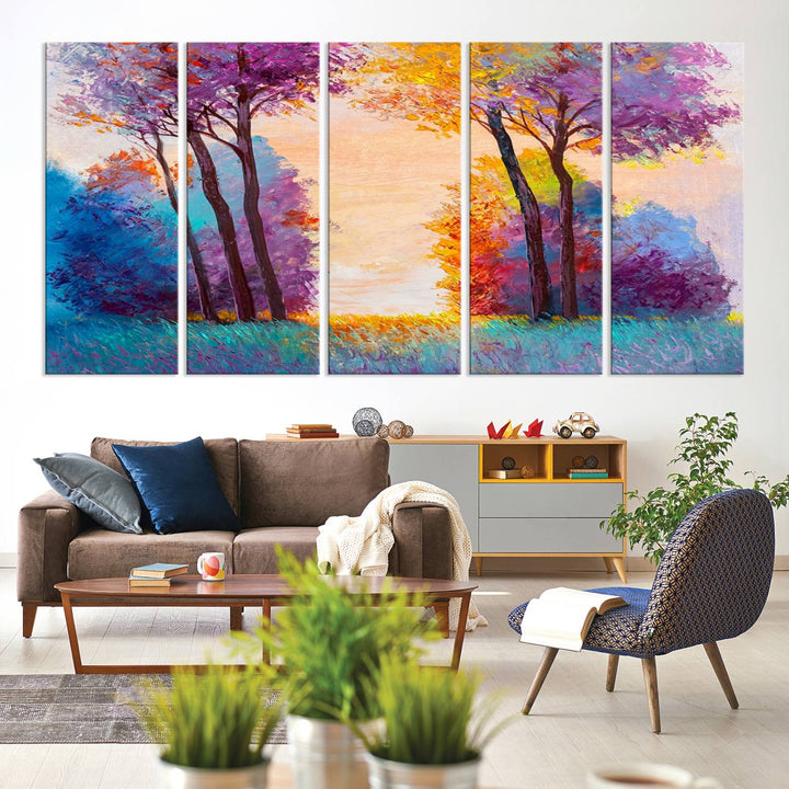 Oil Paint Effect Trees Wall Art Canvas Print features a UV-protective coating for lasting vibrancy.