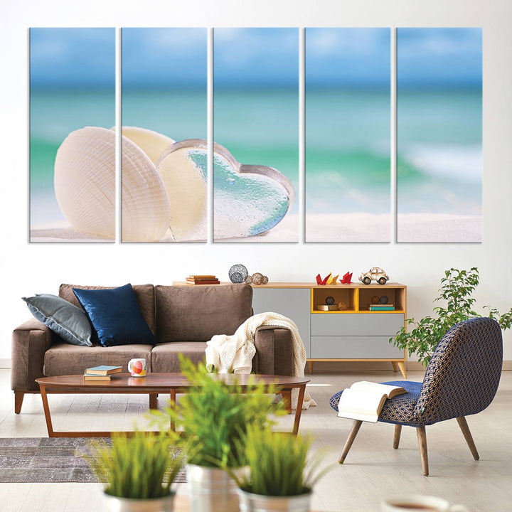 Impression sur toile d'art mural de coquillage d'amour de plage