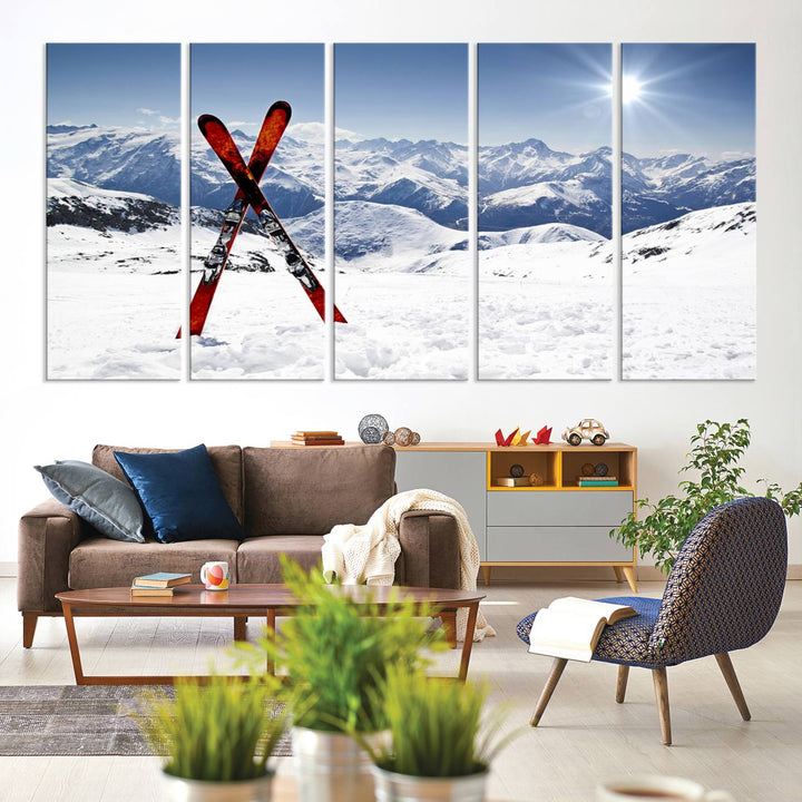 Snow Mountain Wall Art Canvas Print, Snowboard Sport Wall Art