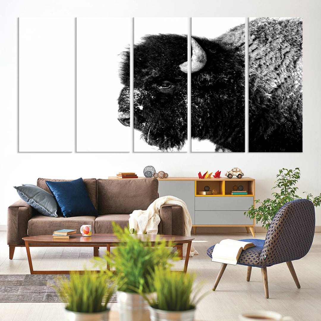 American Bison Wall Art - Buffalo Wall Art Black and White Canvas Print - Framed, Ready to Hang, Modern Nature-Inspired Artwork for Home and Office Decor