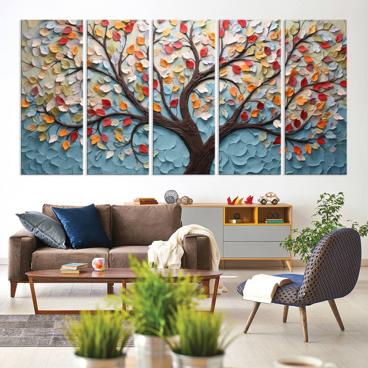 Abstract Tree and Leaf Wall Art Canvas Print