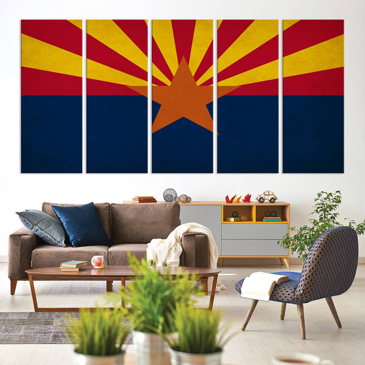 The Arizona States Flag Wall Art Canvas Print, made from museum-quality canvas with a UV-protective coating, is displayed prominently.