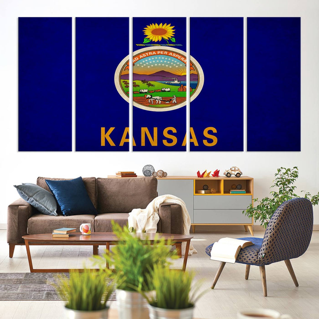 The "Kansas USA States Flag Wall Art Canvas Print" is prominently displayed.