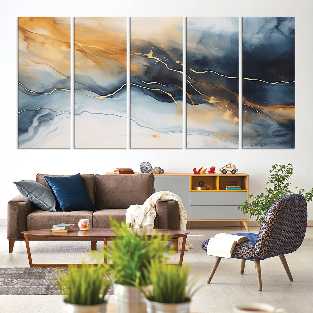 Smoke Blue Wall Art Canvas Print Abstract Artwork Printing