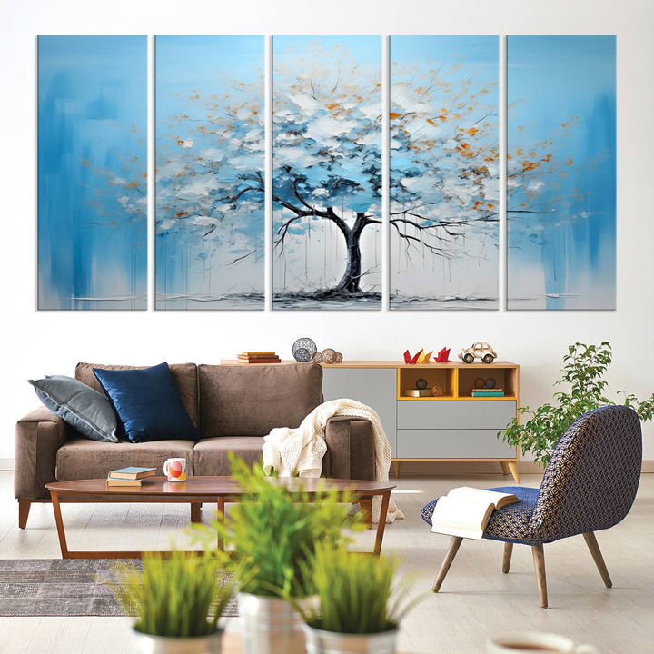 Large Blue Abstract Tree Wall Art Canvas Printing 