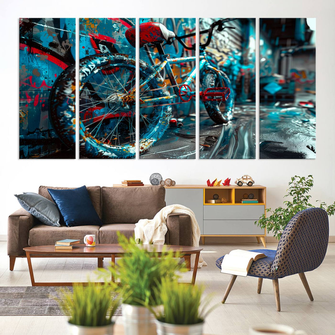 Bicycle Wall Art Canvas Print, Graffiti Wall Art Canvas Print