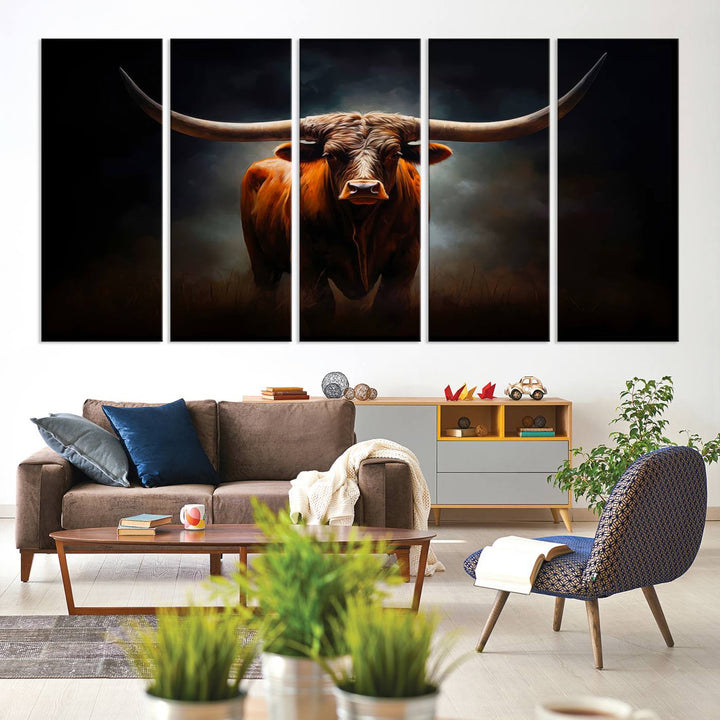 Longhorn Bull Wall Art Canvas Set – Bold Western Elegance for Rustic Home Décor