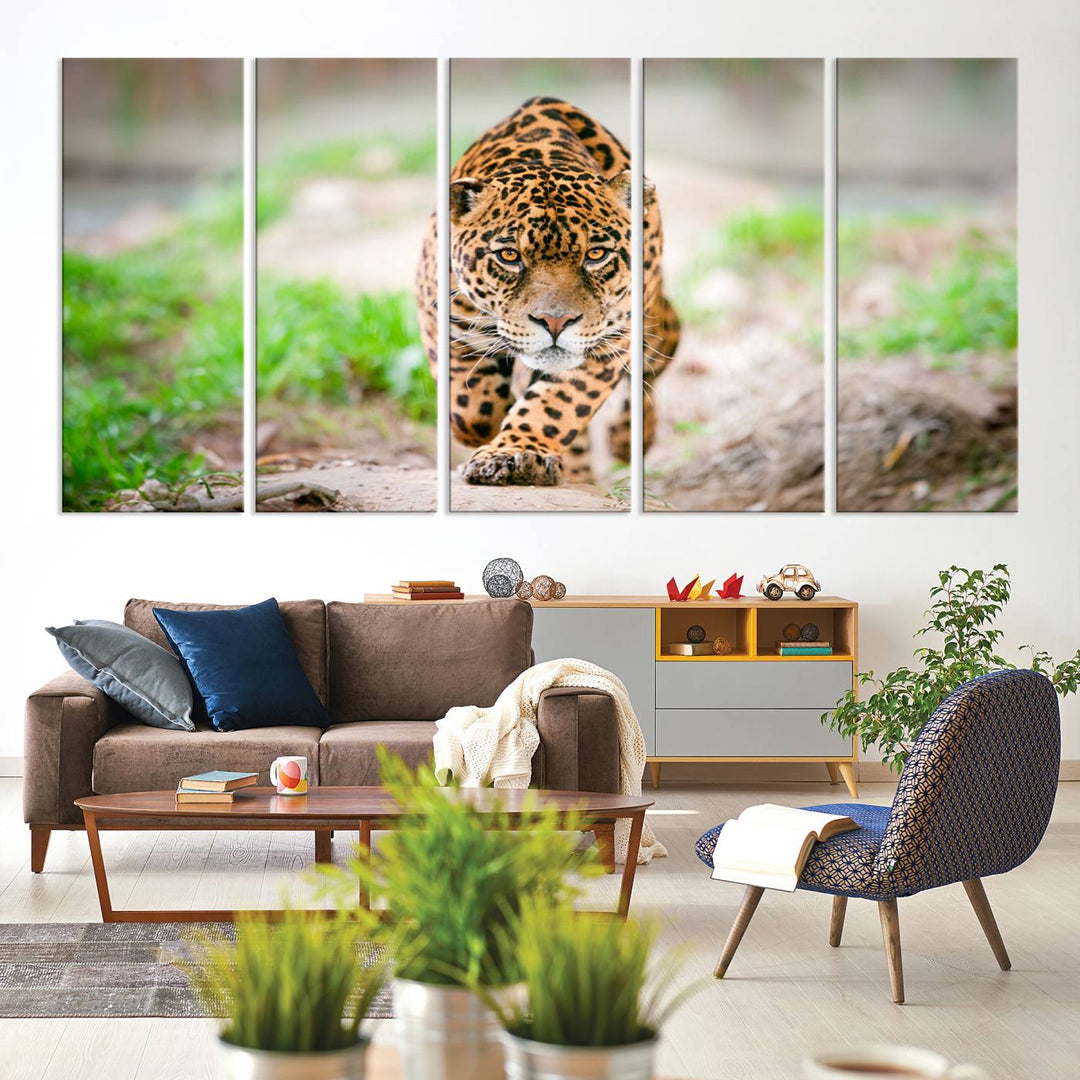 Leopard on the Prowl - Stunning Large Framed Canvas Wall Art for Living Room, Bedroom, or Office Décor, Vibrant Wildlife Print, Ready to Hang