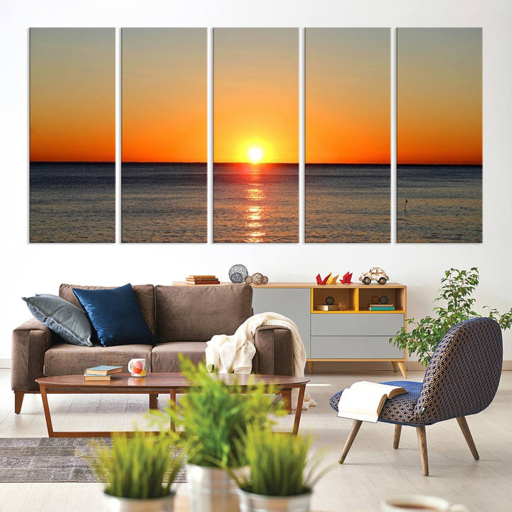 Golden Horizon Sunset Over Ocean Wall Art Canvas Print – Tropical Beach Canvas Wall Art – Giclee Print for Coastal Theme Decor Print