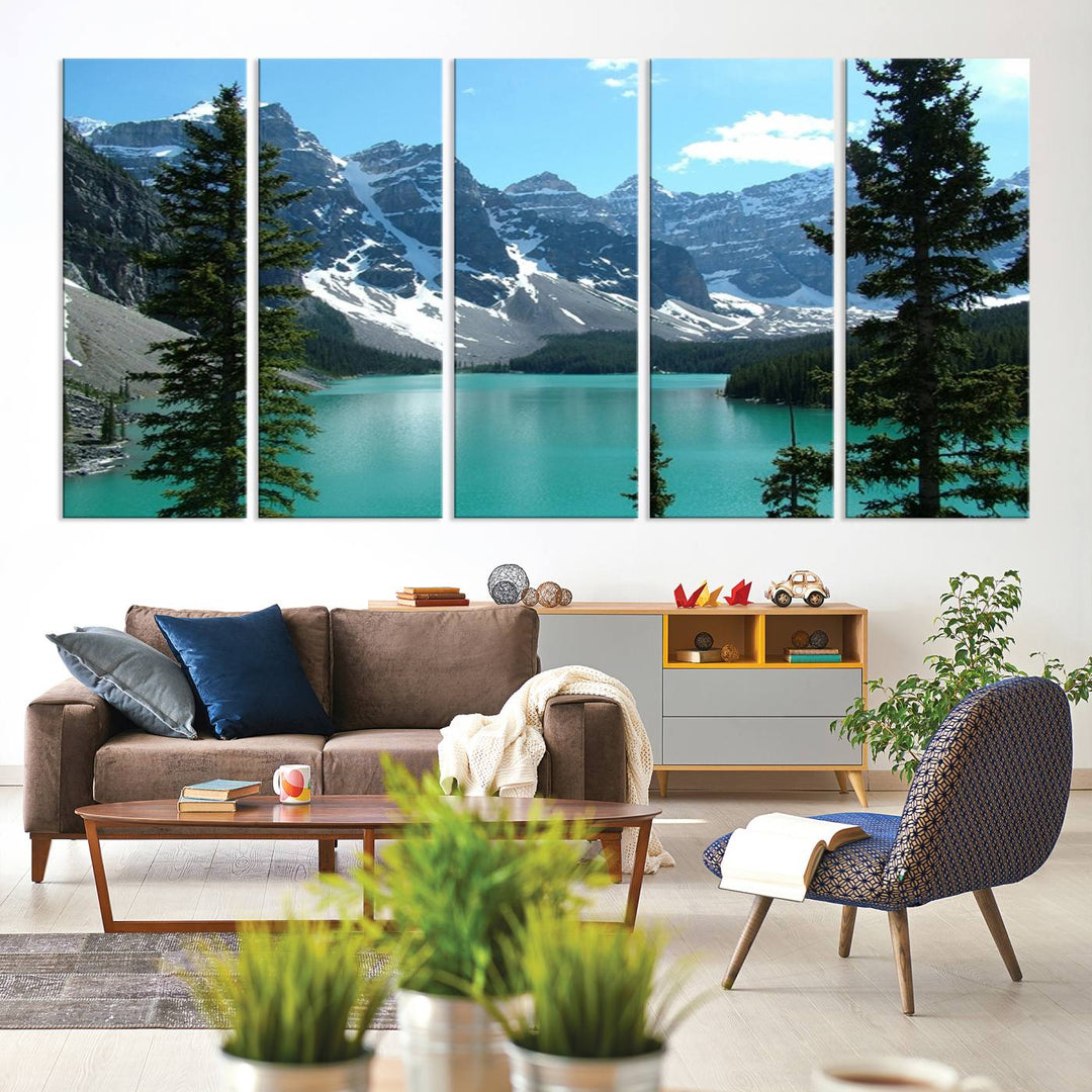 Canadian Rockies Moraine Lake Landscape Canvas Print, Turquoise Lake & Mountain View Wall Art, Ready to Hang Multi-Panel Giclee Canvas for Home Decor