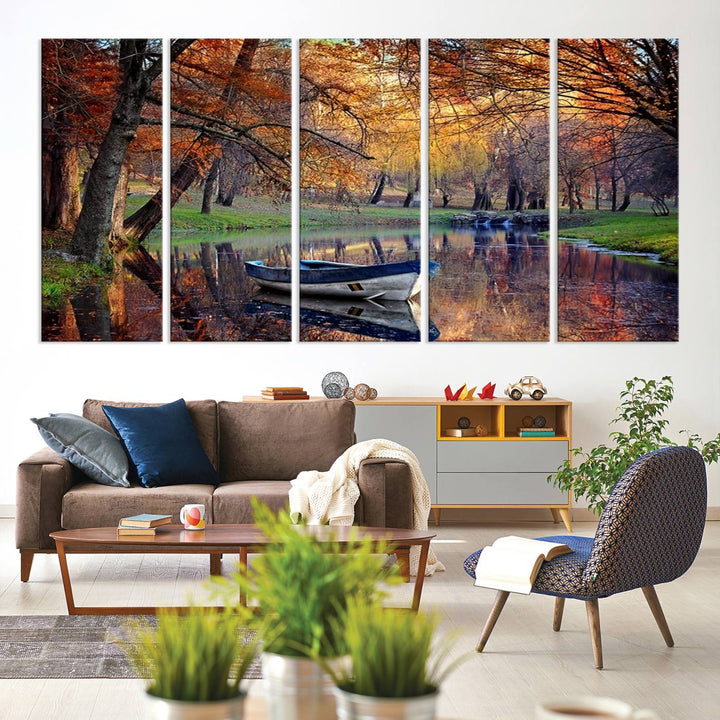 Wall Art Canvas Print Wonderful River in Forest Landscape in Autumn Wall Art Panels