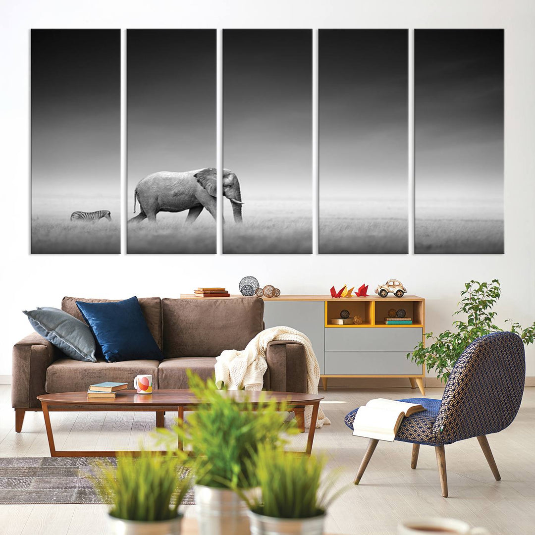 Elephant and Zebra Savannah Canvas Print