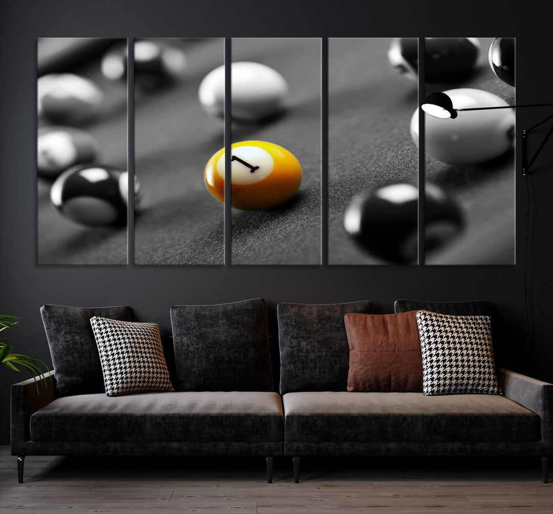 Boules de billard concept noir et blanc Impression sur toile