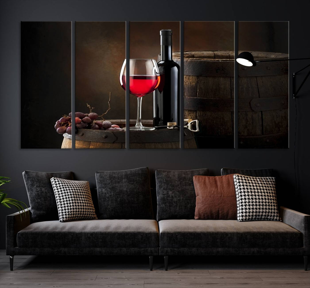 Wall Art Red Wine Bottle and Tun Canvas Print 