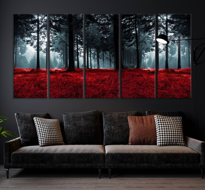 Bosque seductor con hojas rojas Impresión en lienzo Arte de pared grande Arte de lienzo de bosque Arte de paisaje de otoño Impresión de arte enmarcada