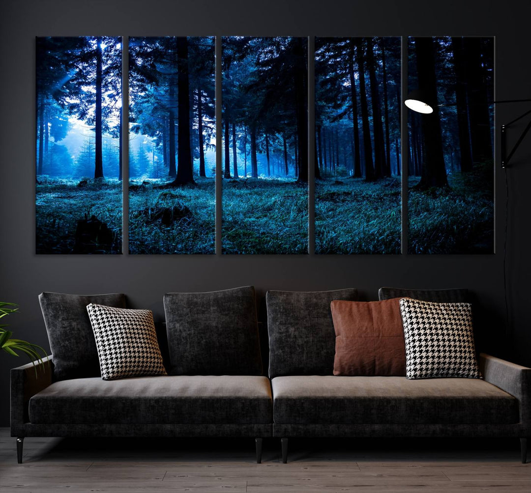 Arte de pared de bosque oscuro místico, lienzo de bosque grande, lienzo de paisaje, arte de pared de múltiples paneles, conjunto de lienzo grande de 3 piezas enmarcado