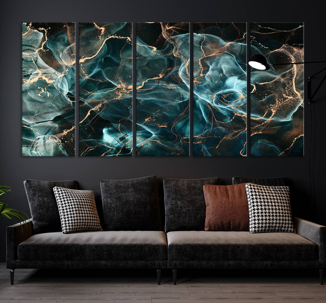 Neon Blue Marble Smokey Effect Wall Art Abstract Canvas Wall Art Print