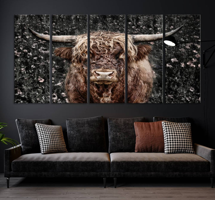 Scottish Highland Cow Cattle Art Print Farmhouse Wall Art Canvas Print