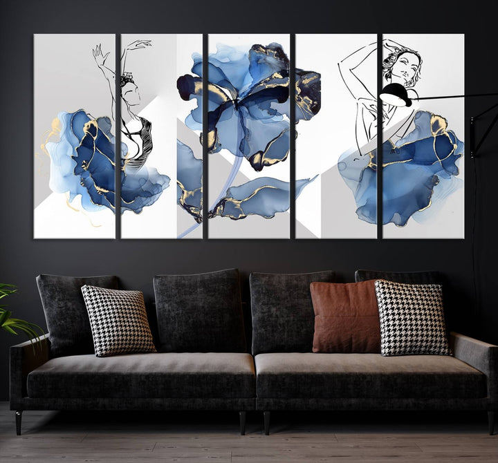 Watercolor Abstract Painting Artwork Walls Canvas Wall Art Print Blue Dancer