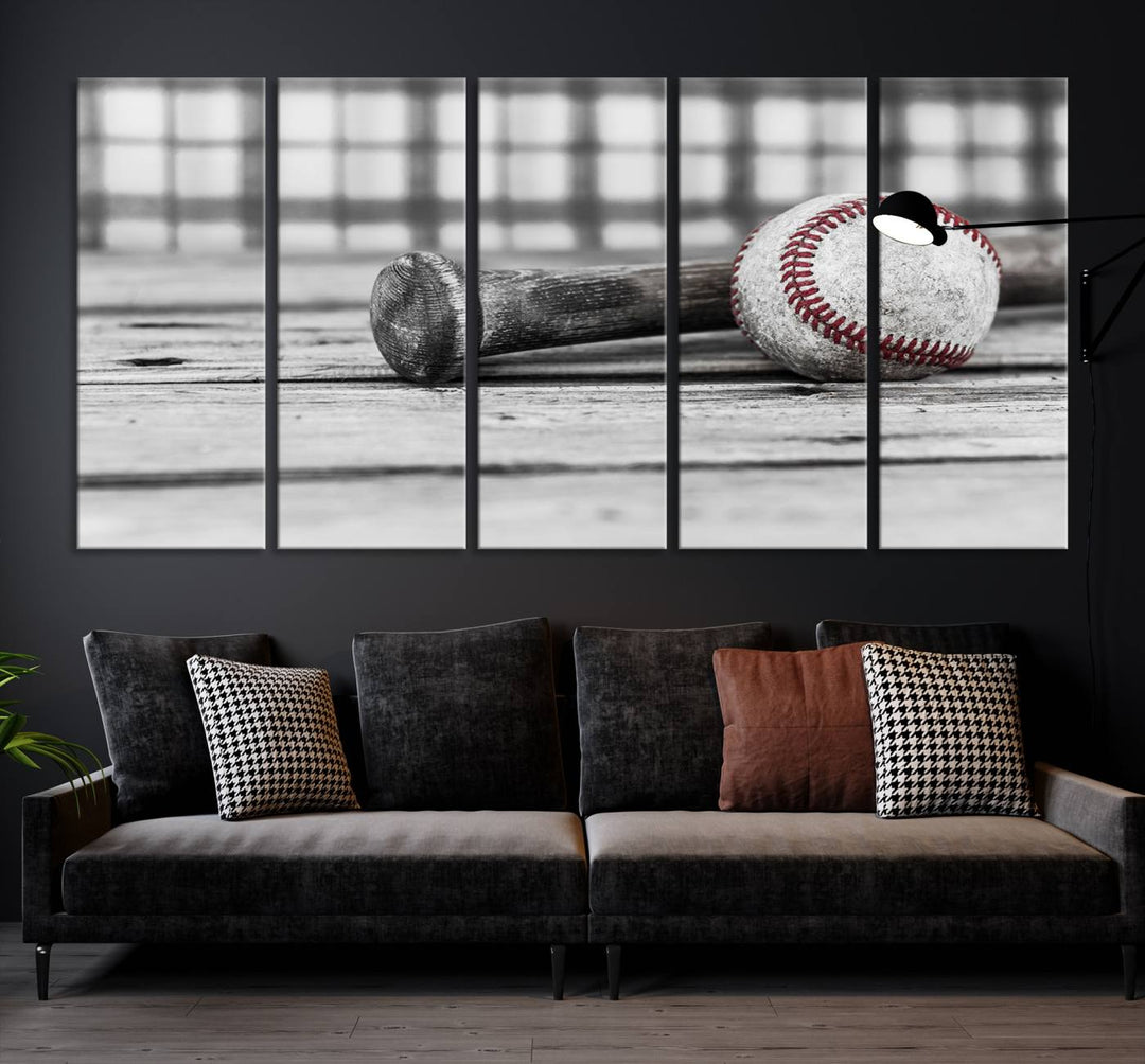 Lienzo de béisbol vintage para pared, impresión de béisbol, arte imprimible, arte retro, deportes, arte de pared, impresión en lienzo grande, varias piezas enmarcadas listas para colgar, juego de 3 paneles de lienzo, fotografía en blanco y negro