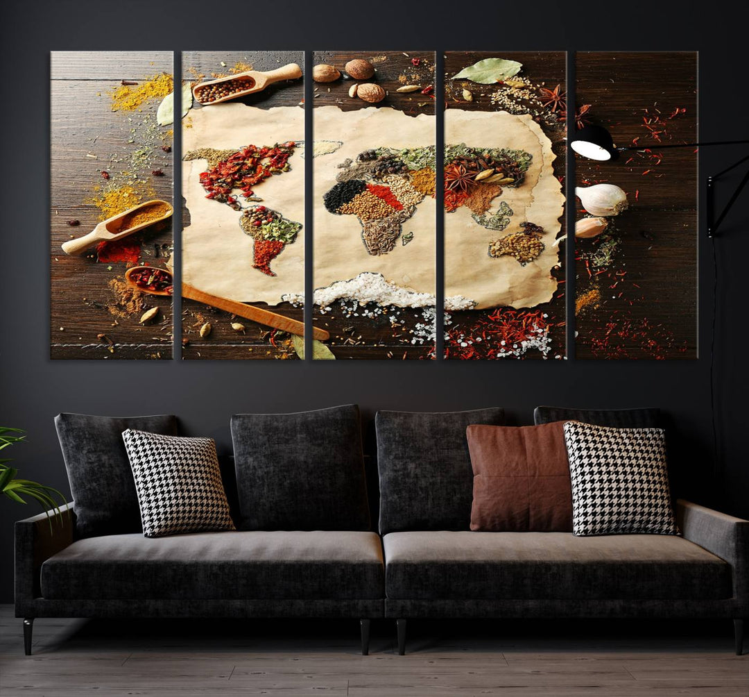 Spice World Map Artwork Canvas Wall Art Print World Map of Spices