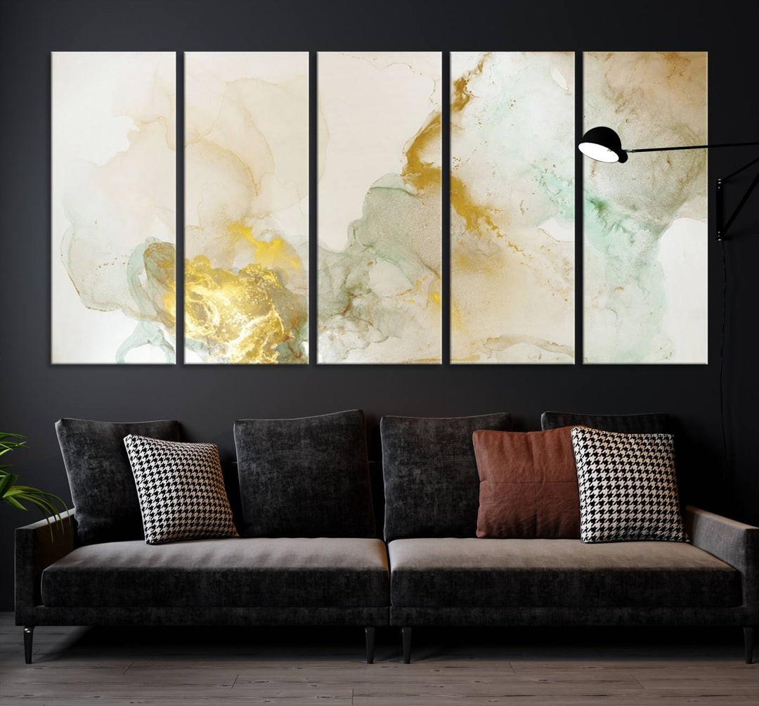 Yellow Marble Fluid Effect Wall Art Abstract Canvas Wall Art Print