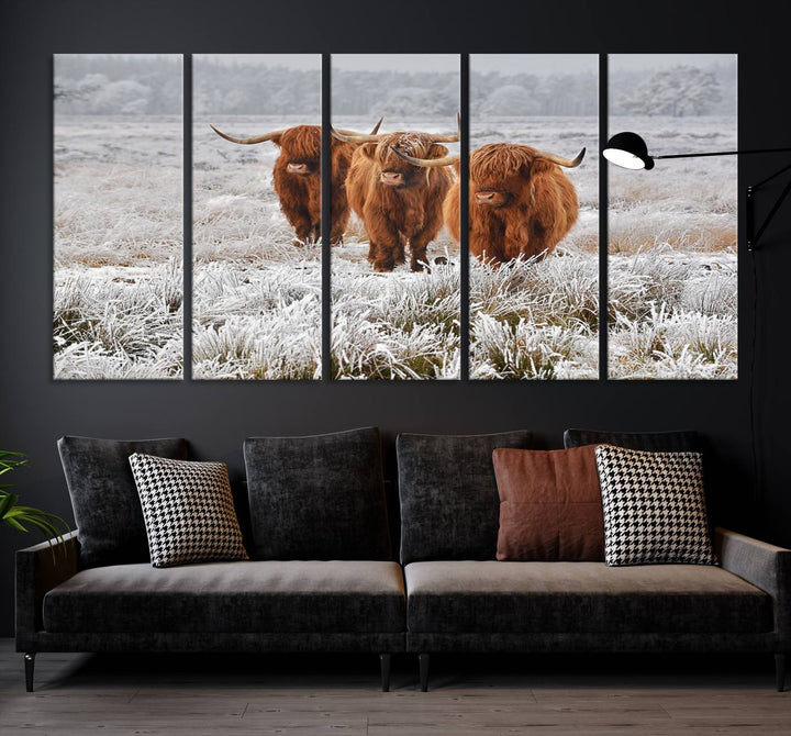 Highland Cows in Snow Canvas Art Highland Cattle Picture Art Farmhouse Art