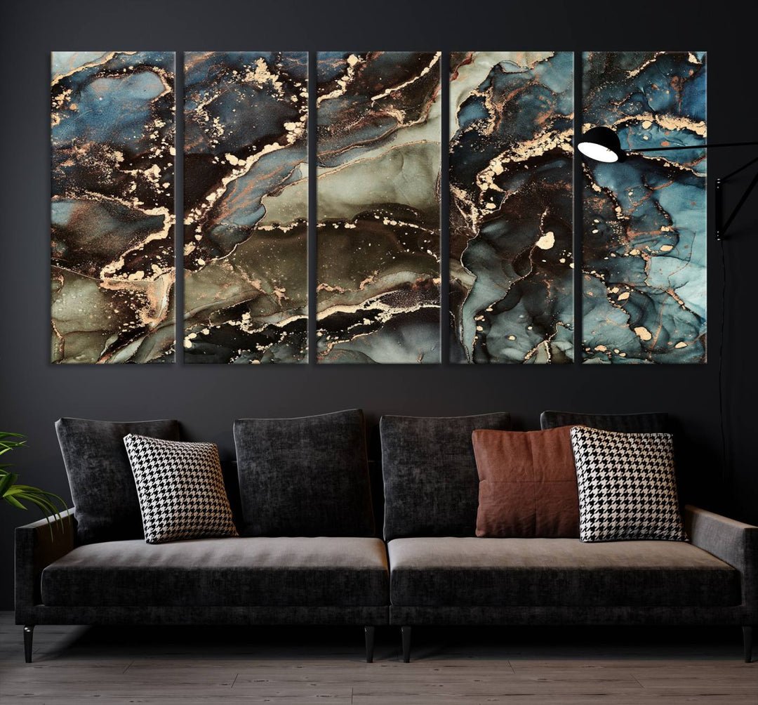 Black and Blue Marble Fluid Effect Wall Art Abstract Canvas Wall Art Print