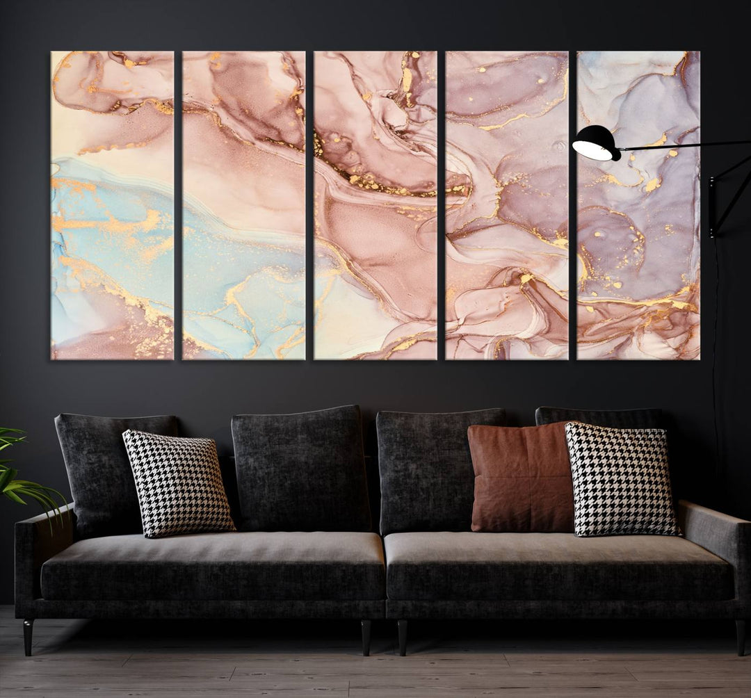 Rose Gold Marble Fluid Effect Wall Art Abstract Canvas Wall Art Print