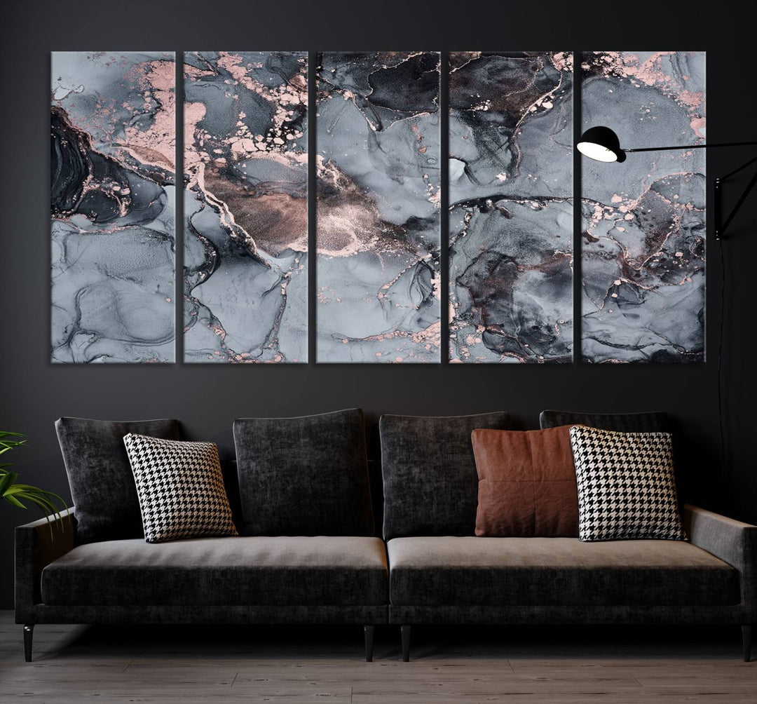 Gray and Rose Gold Marble Fluid Effect Wall Art Abstract Canvas Wall Art Print