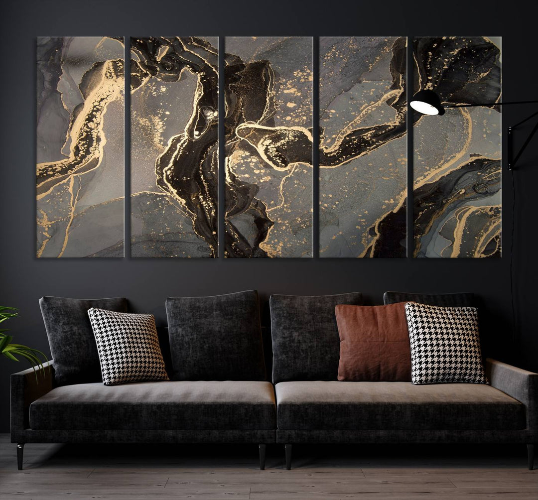 Gray Marble Fluid Effect Wall Art Abstract Canvas Wall Art Print