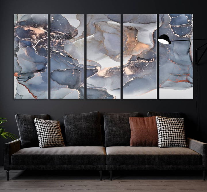 Contemporary Art Gray Gold Abstract Canvas Art Print