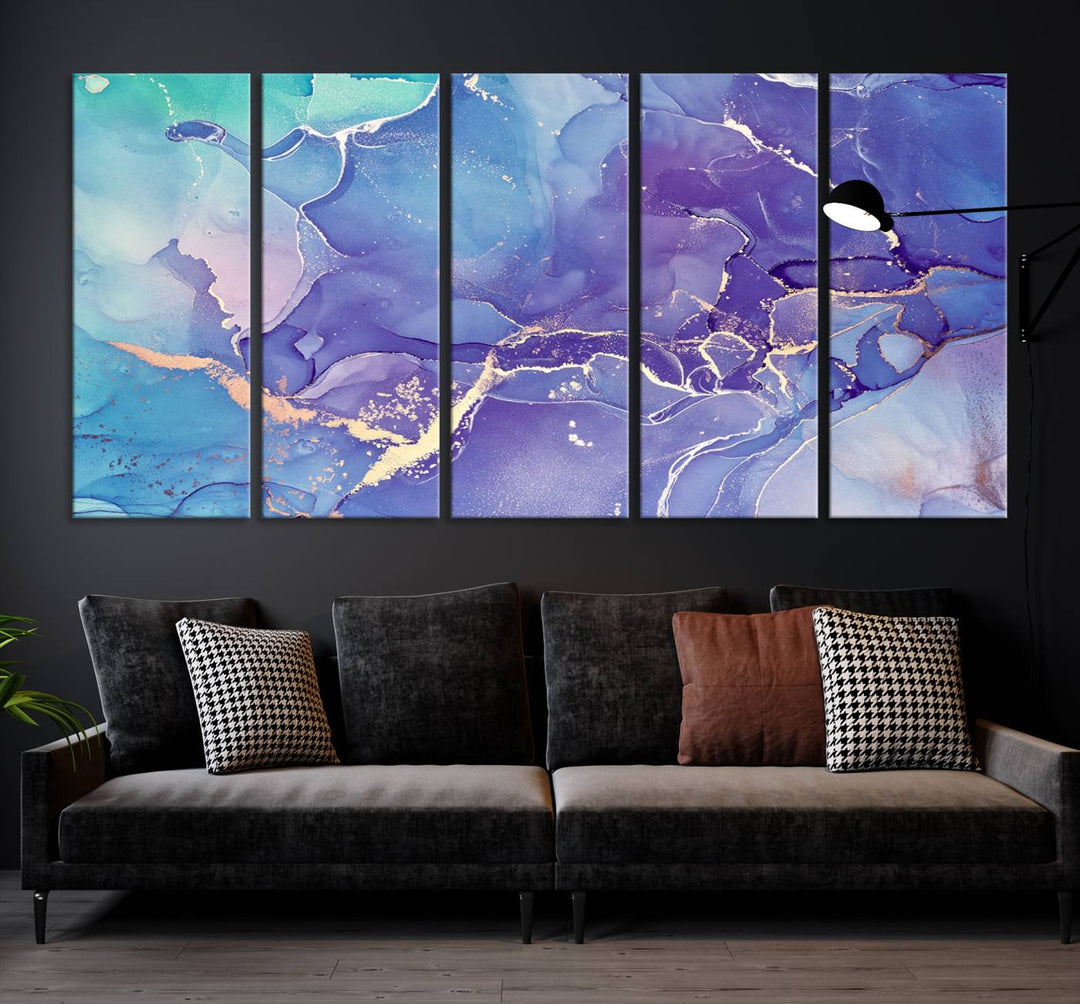 Blue and Purple Marble Fluid Effect Wall Art Abstract Canvas Wall Art Print