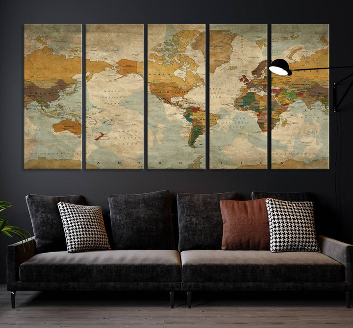 Sephia World Map Wall Art Multi Panel