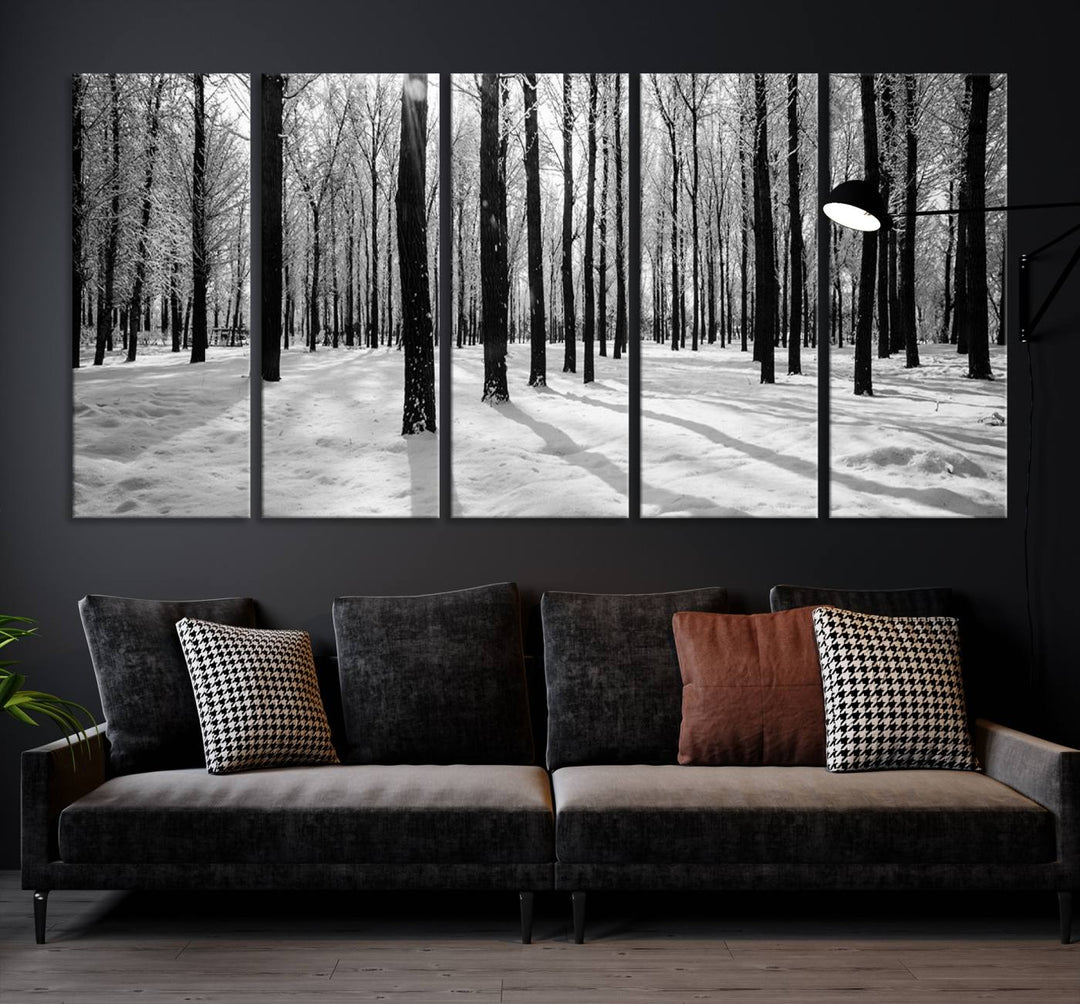 Arte de pared grande, bosque de invierno, álamos, impresión en lienzo