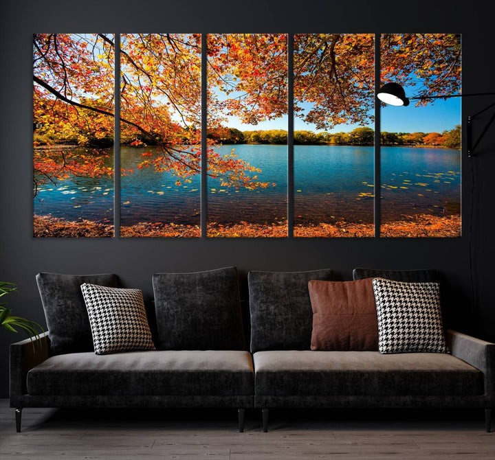 Autumn Tree Fall Lake Wall Art Canvas Print