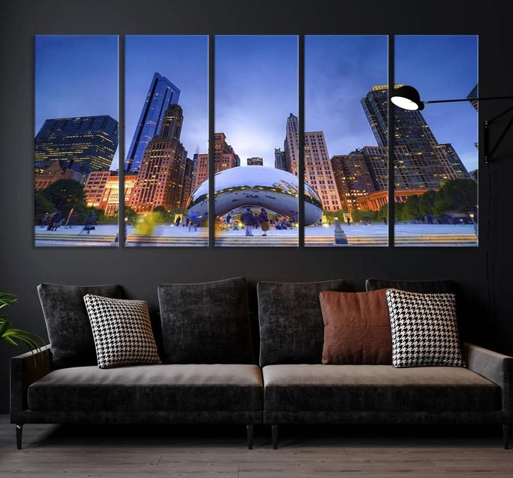 Chicago Night Skyline Wall Art City Cityscape Canvas Picture Print 