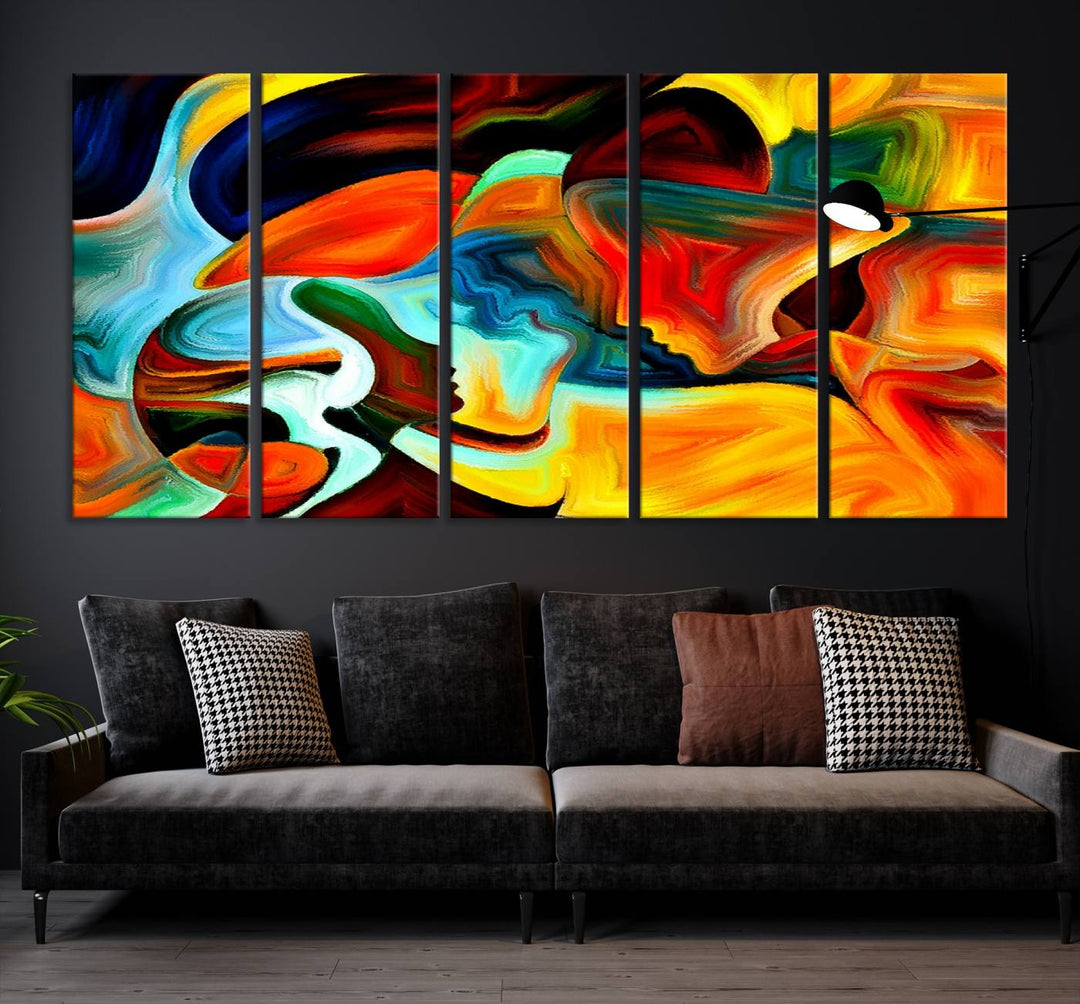 The "Human Love Figures Abstract Wall Art Canvas Print" adds a stylish touch to the dining area, featuring vibrant three-panel artwork on museum-quality canvases with UV-protective coating.