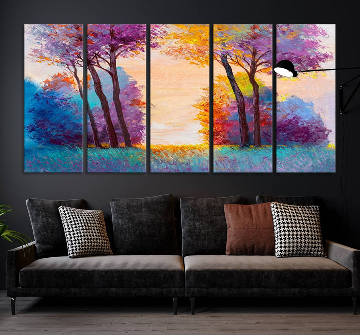 Oil Paint Effect Trees Wall Art Canvas Print features a UV-protective coating for lasting vibrancy.