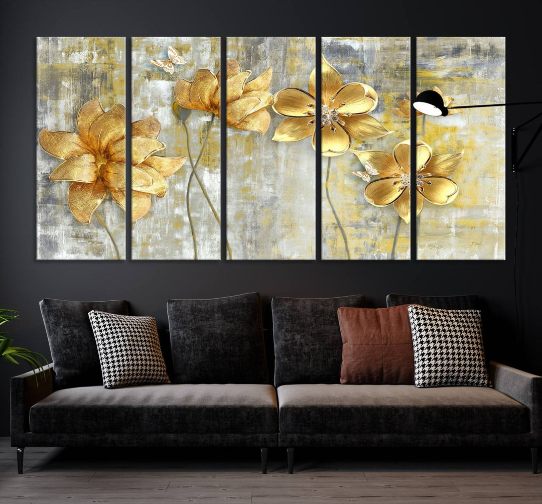 Golden Flowers Wall Art Canvas Print