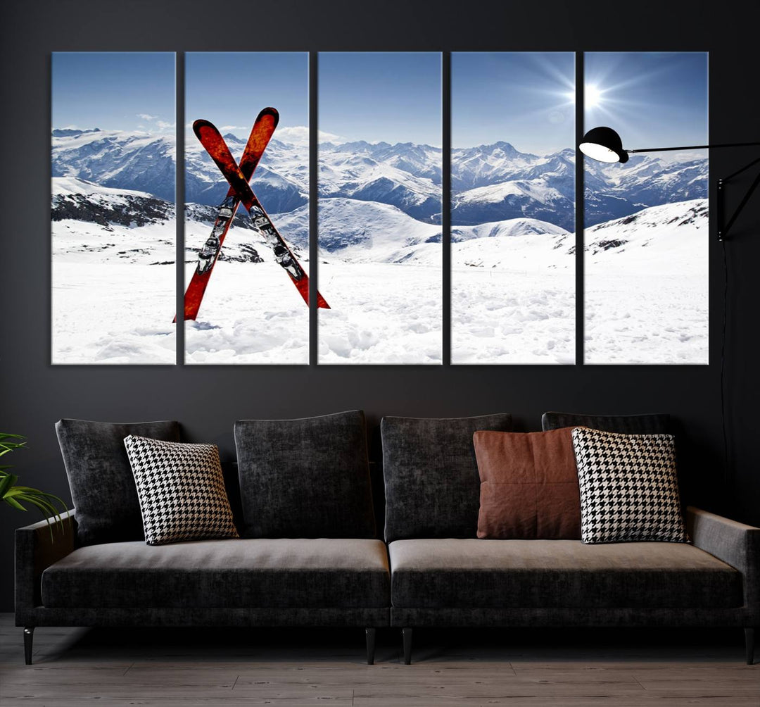 Impresión de lienzo de arte de pared de montaña de nieve, arte de pared de deporte de snowboard