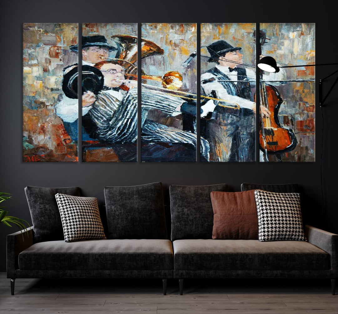 The Good Old Days Musicians Wall Art Canvas Print graces the wall, merging art with elegance. This museum-quality canvas comes with a UV-protective coating and is ready to hang.