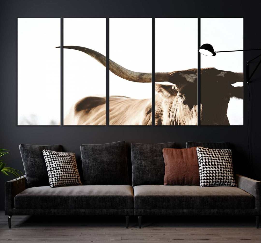 Texas Cow Longhorn Wall Art Canvas