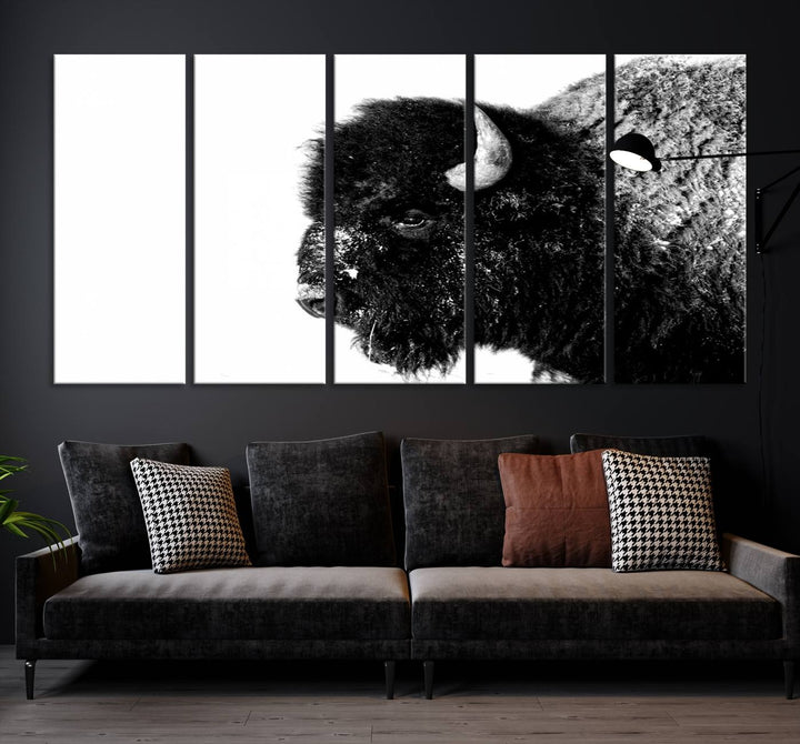 American Bison Wall Art - Buffalo Wall Art Black and White Canvas Print - Framed, Ready to Hang, Modern Nature-Inspired Artwork for Home and Office Decor