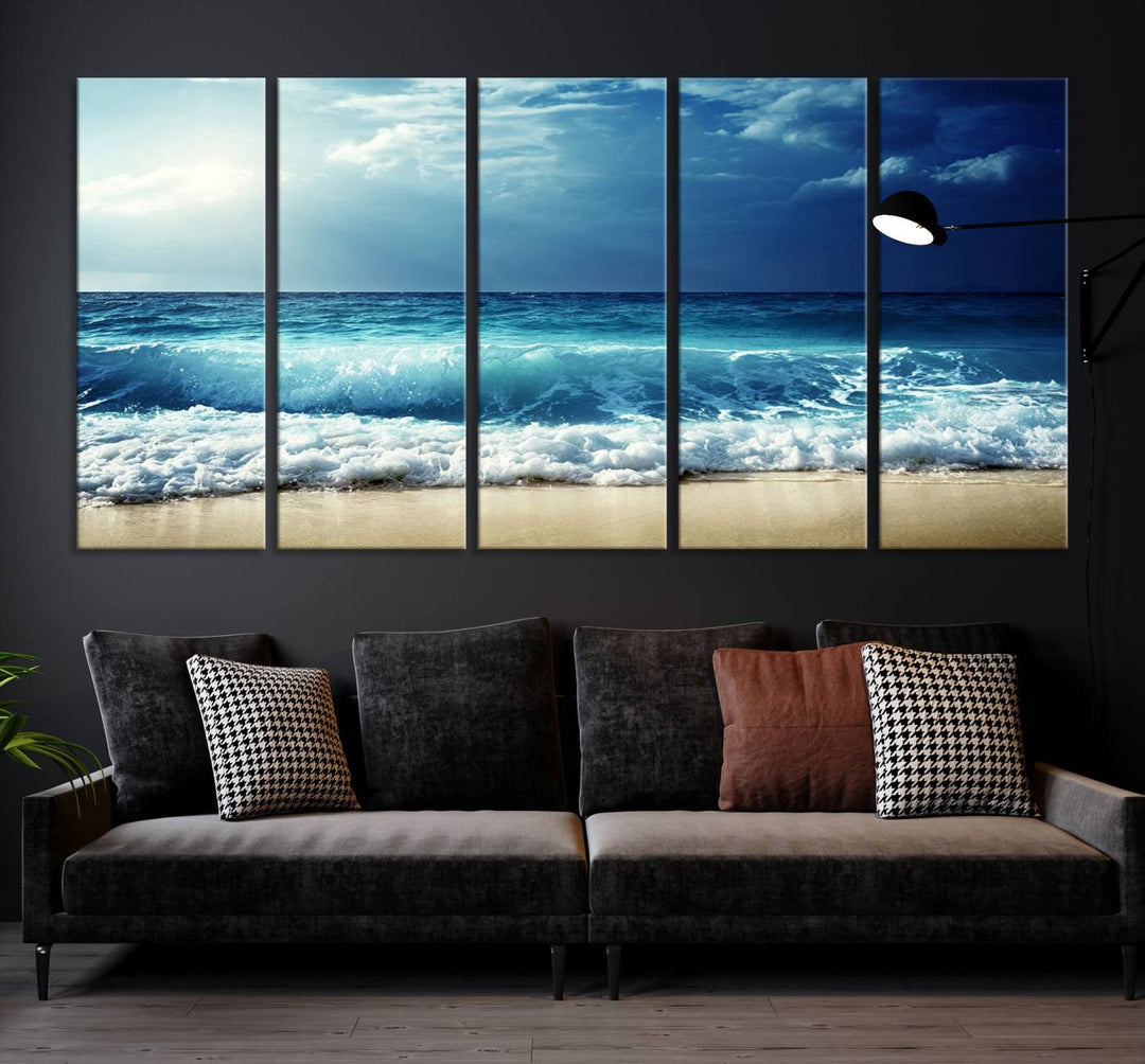 Impresiones en lienzo de playa, paisaje marino, foto náutica, lienzo costero, lienzo de olas de mar, arte de pared extragrande, decoración de pared de playa