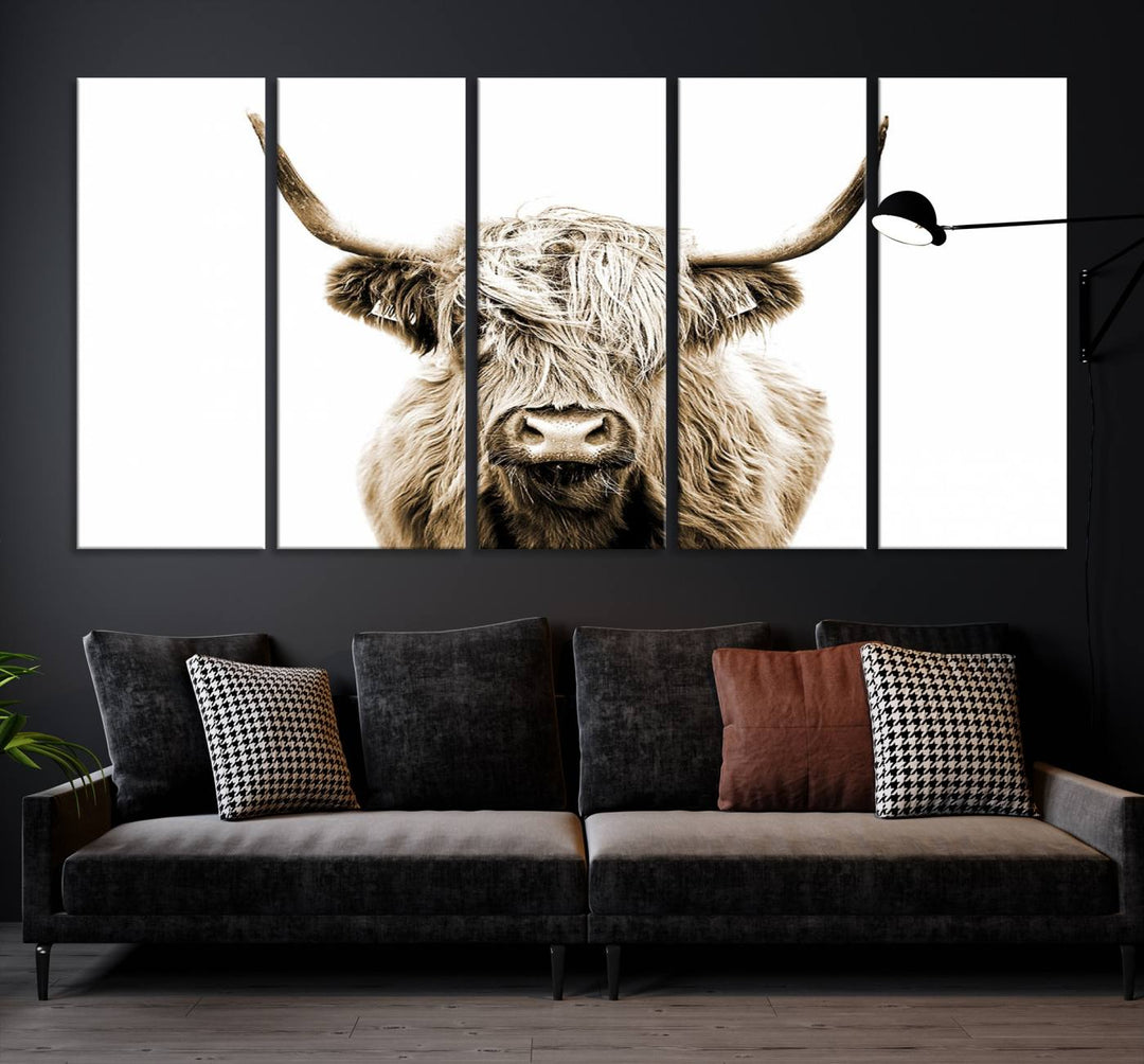 Scottish Highland Cow Cattle Art Print Farmhouse Wall Art Canvas Print