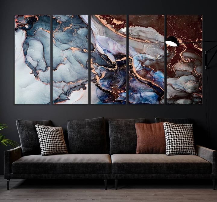 Brown Blue Abstract Marble Wall Art Canvas Print