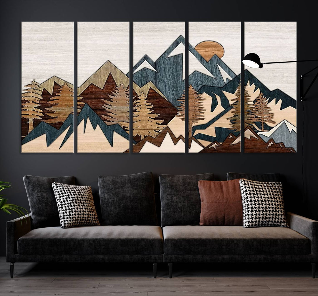 Panneau de bois effet chaîne de montagnes haut mur art impression art rustique